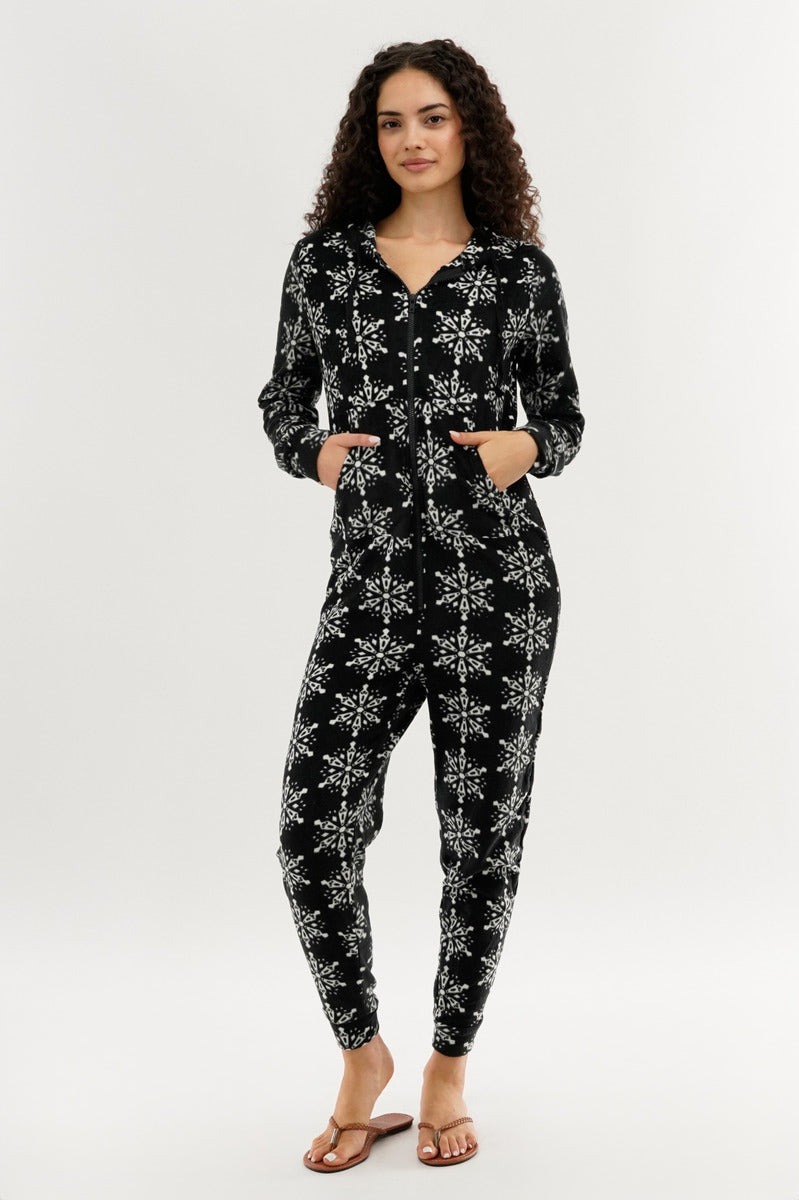 Canada Weather Gear Festive Print Fleece Onesie - Black