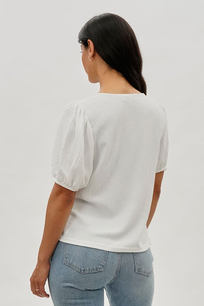 Stylexchange Vintage Puff Sleeve V-Neck Blouse - White - Womens Shirts & Blouses - Fairweather