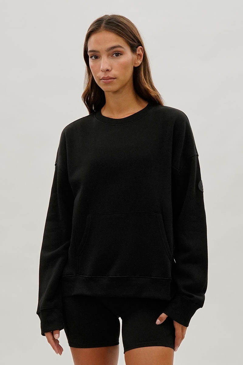 Fahrenheit Drop Shoulder Kangaroo Pocket Sweatshirt - Black - Womens Hoodies & Sweatshirts - Fairweather