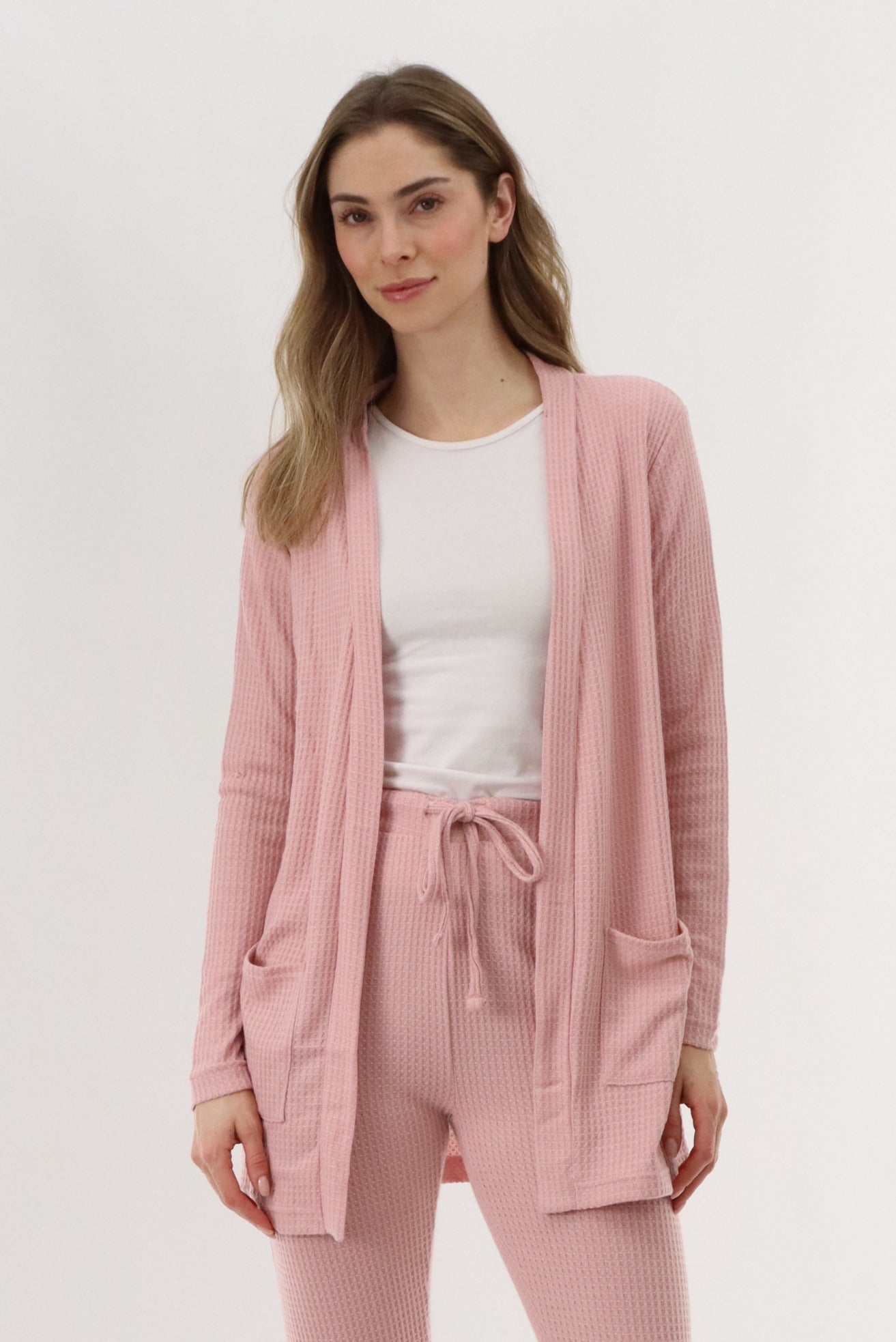 International INC Company Waffle Knit Open Front Cardigan - Blush - Womens Cardigans - Fairweather