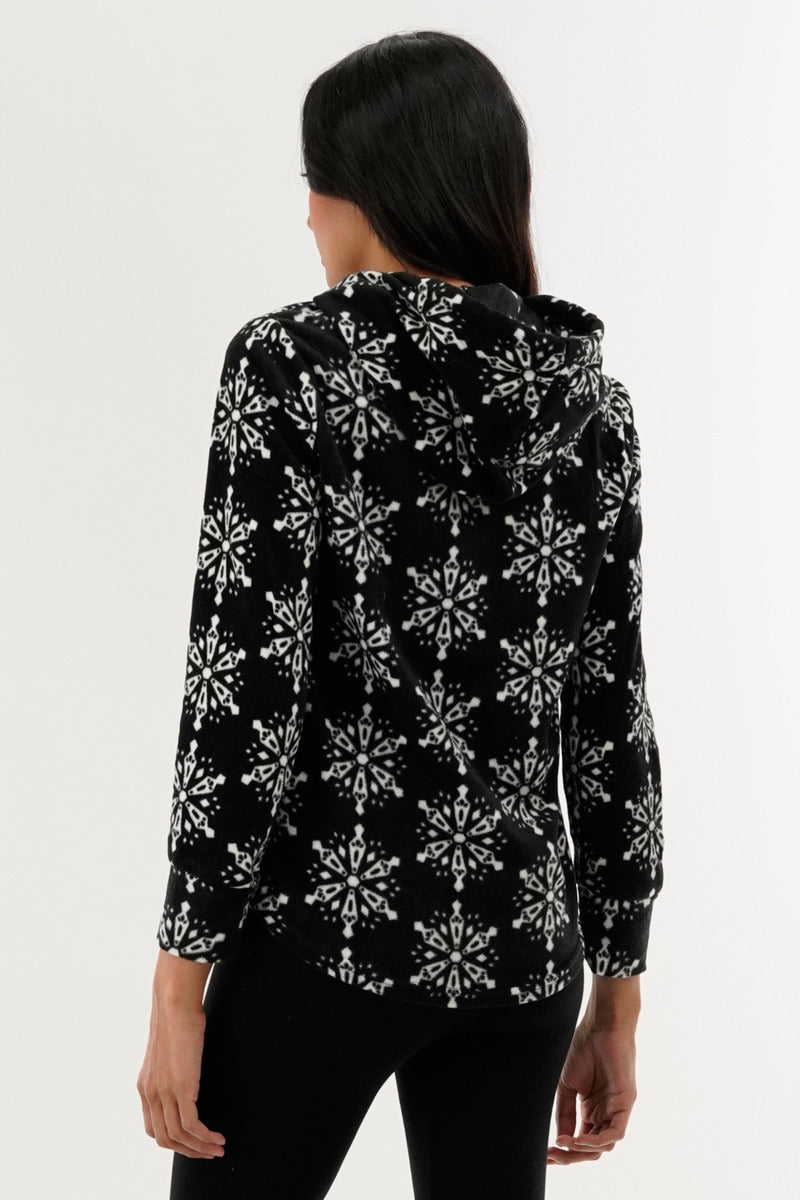 Canada Weather Gear Festive Print Hooded Pajama Top - Black - Womens Pajamas - Fairweather