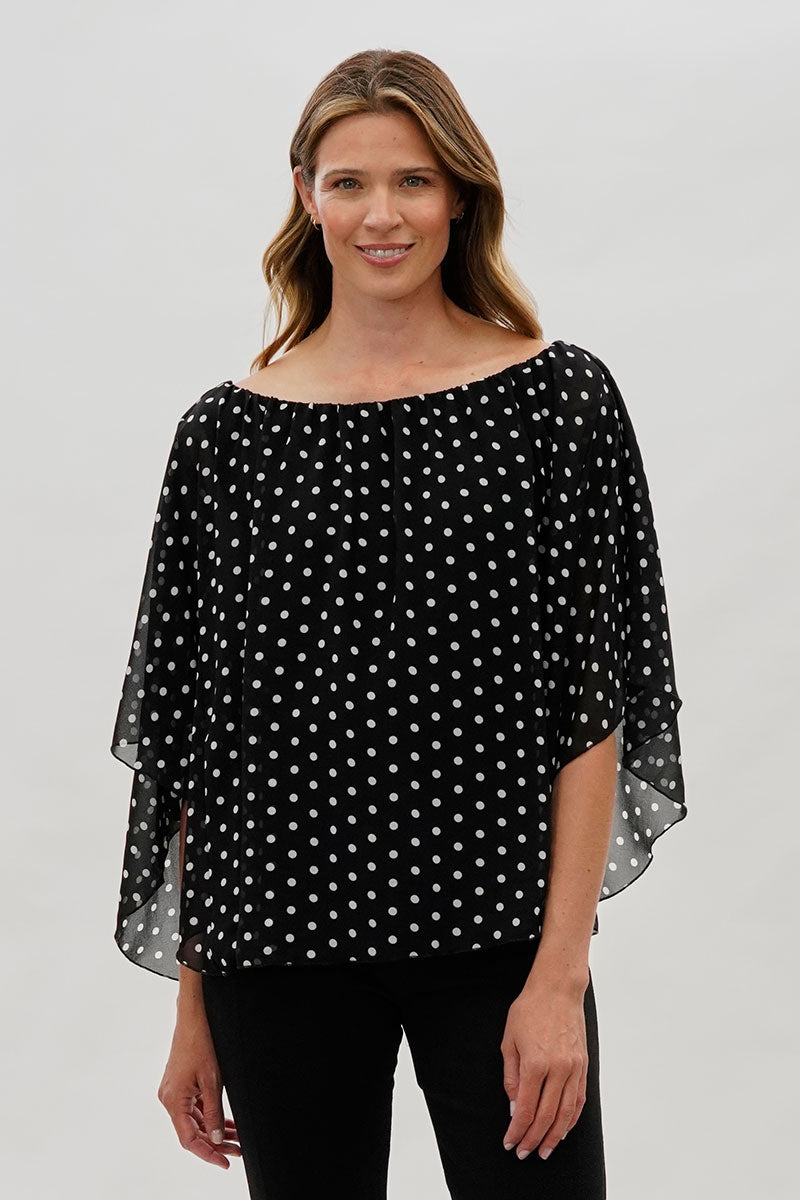 Costa Blanca Polka Dot Chiffon Blouse - Black - Womens Shirts & Blouses - Fairweather