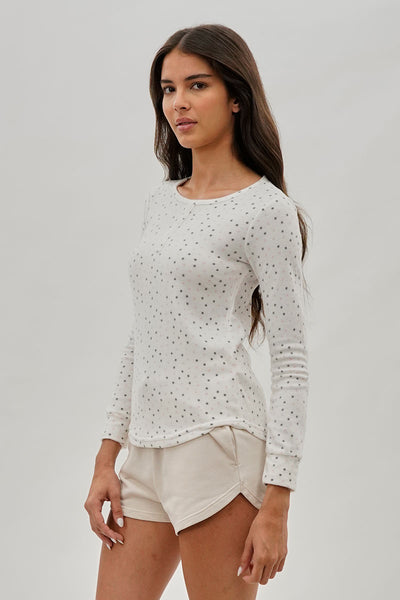 Canada Weather Gear Polka Dot Print Henley Pajama Top - White - Womens Pajamas - Fairweather