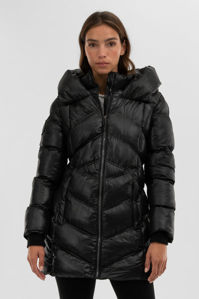 Canada Weather Gear Chevron Quilted Parka Jacket - Black - Womens Parka Jackets - Fairweather