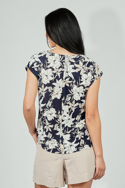 Beechers Brook Floral Circle Neck Tee - Navy - Womens Tees & Tank Tops - Fairweather