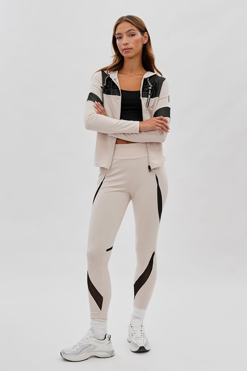 Super Triple Goose Zip Up Mesh Detail Hoodie - Beige - Womens Hoodies & Sweatshirts - Fairweather