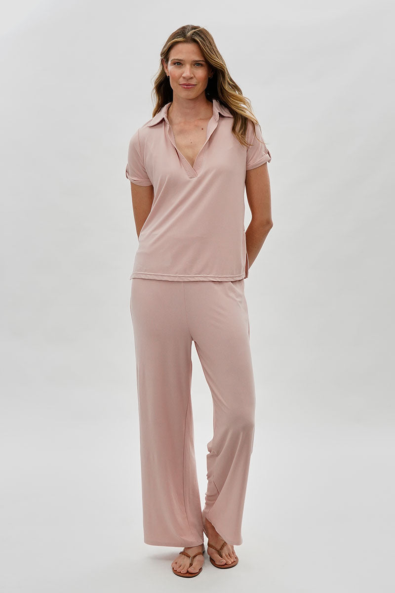 Costa Blanca Wide Leg Fold Over Pants - Blush - Womens Pants - Fairweather