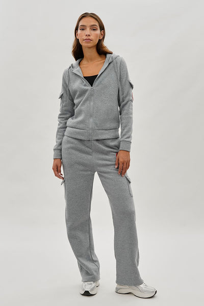 Fahrenheit Zip Up Utility Pocket Hoodie - Grey