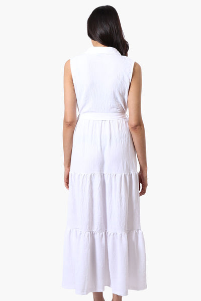 Stylexchange Belted Tiered Front Button Maxi Dress - White - Womens Maxi Dresses - Fairweather