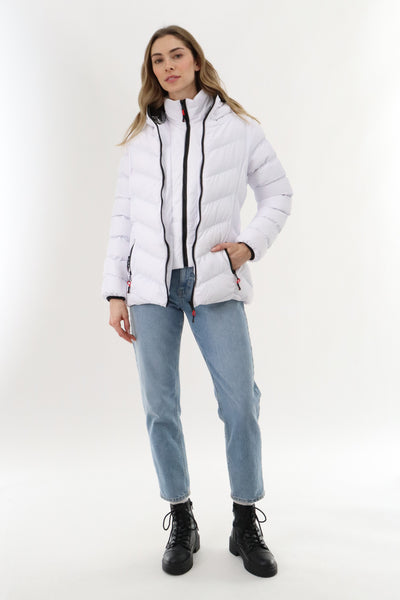 Canada Weather Gear Quilted Puffer Double Zip Bomber Jacket - White - Womens Bomber Jackets - Fairweather