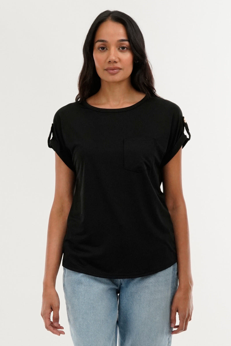 Costa Blanca Basic Cap Sleeve Tee - Black - Womens Tees & Tank Tops - Fairweather