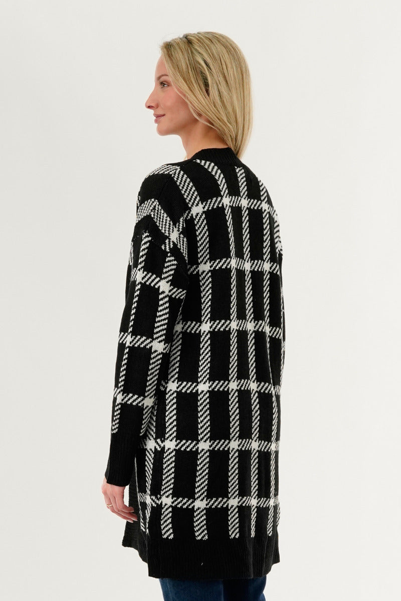Canada Weather Gear Plaid Fold Over Wrap Cardigan - Black - Womens Cardigans - Fairweather