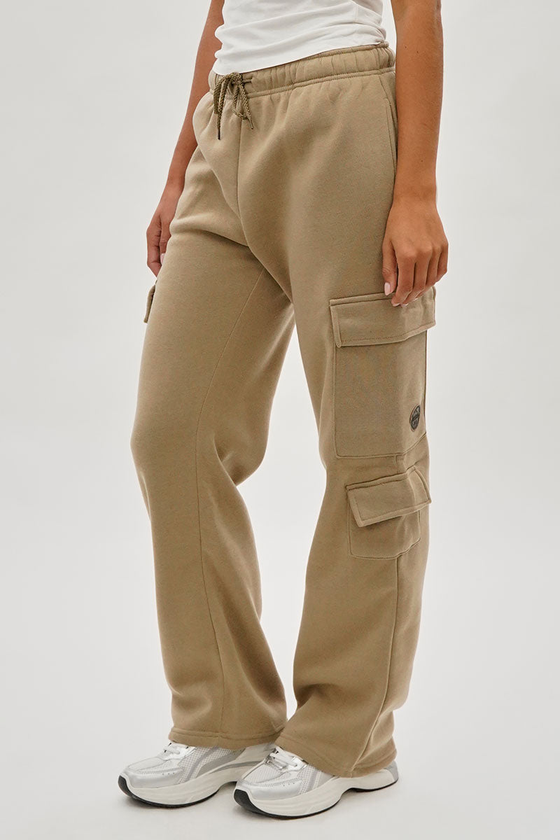 Fahrenheit Tie Waist Cargo Sweatpants - Beige - Womens Joggers & Sweatpants - Fairweather