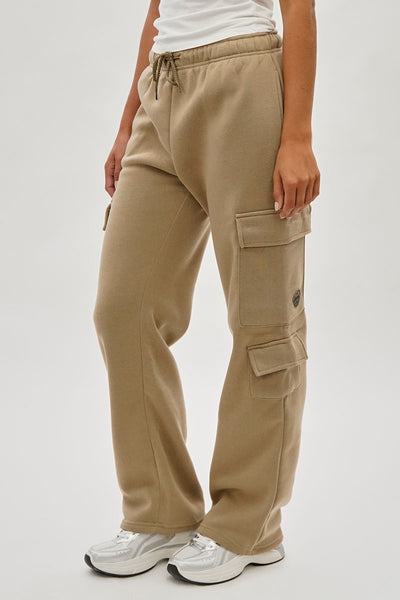 Fahrenheit Tie Waist Cargo Sweatpants - Beige - Womens Joggers & Sweatpants - Fairweather