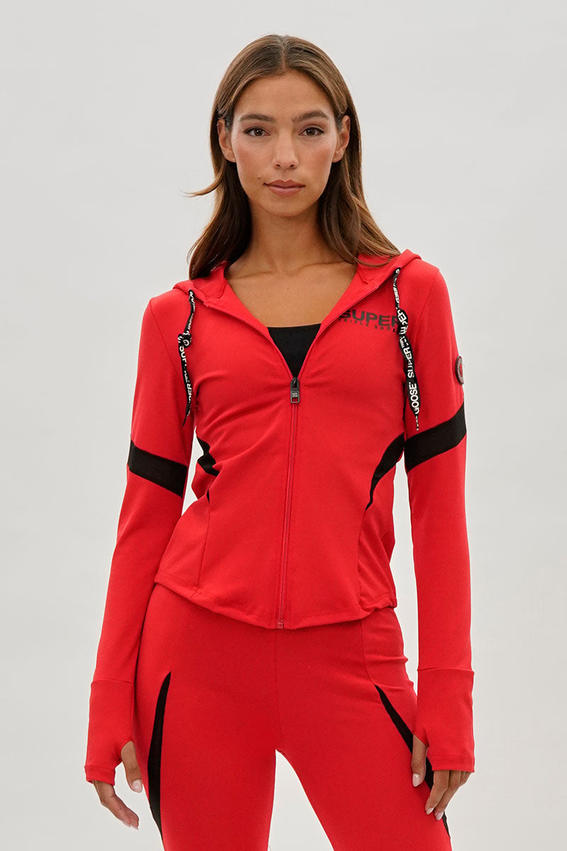 Super Triple Goose Zip Up Active Hoodie - Red - Womens Hoodies & Sweatshirts - Fairweather