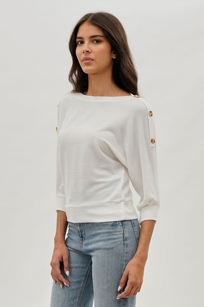 International INC Company Ribbed Button Detail Pullover Sweater - White - Womens Pullover Sweaters - Fairweather
