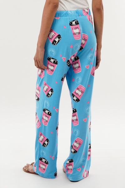 Canada Weather Gear Coffee Print Wide Leg Pajama Pants - Blue - Womens Pajamas - Fairweather