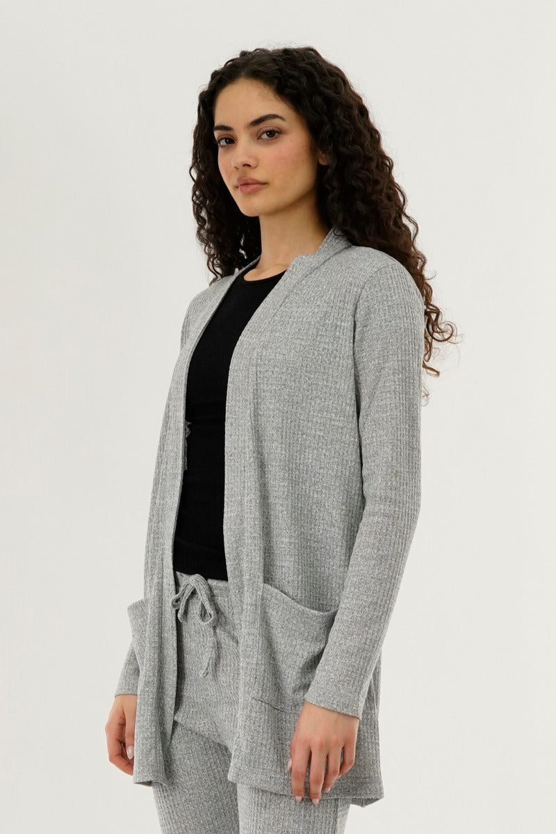 Women's Lightweight 3/4 Sleeve Cardigan - Long Open Front Duster With Pockets, Grey Small - View #7