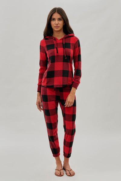 Canada Weather Gear Plaid Hooded Pajama Top - Red - Womens Pajamas - Fairweather