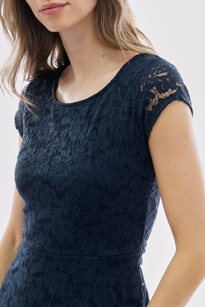 Costa Blanca Floral Lace Cap Sleeve Day Dress - Navy - Womens Day Dresses - Fairweather