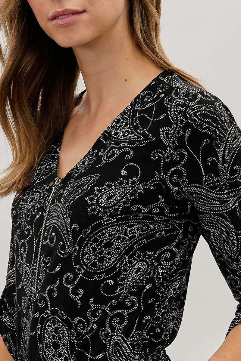 International INC Company Paisley Print Half Zip Jumpsuit - Black - Womens Jumpsuits & Rompers - Fairweather