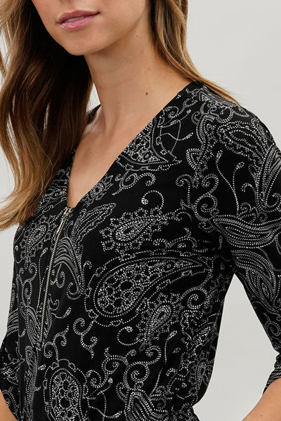 International INC Company Paisley Print Half Zip Jumpsuit - Black - Womens Jumpsuits & Rompers - Fairweather