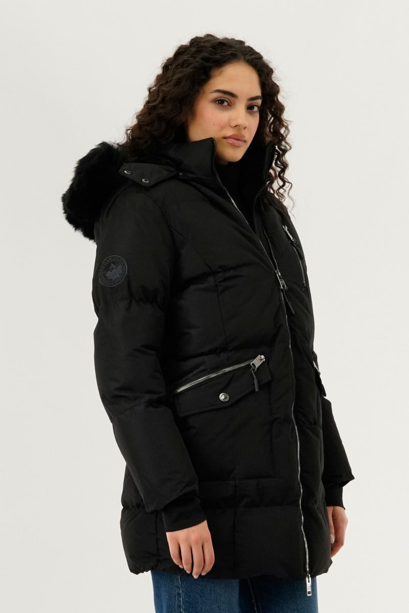 Canada Weather Gear Faux Fur Lined Hood Parka Jacket - Black - Womens Parka Jackets - Fairweather