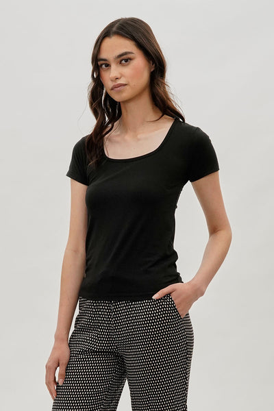 Costa Blanca Square Neck Tee - Black - Womens Tees & Tank Tops - Fairweather
