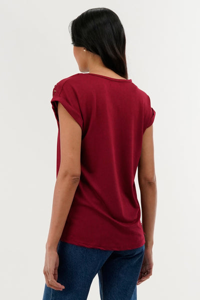 International INC Company Shoulder Lace Up Tee - Burgundy - Womens Tees & Tank Tops - Fairweather