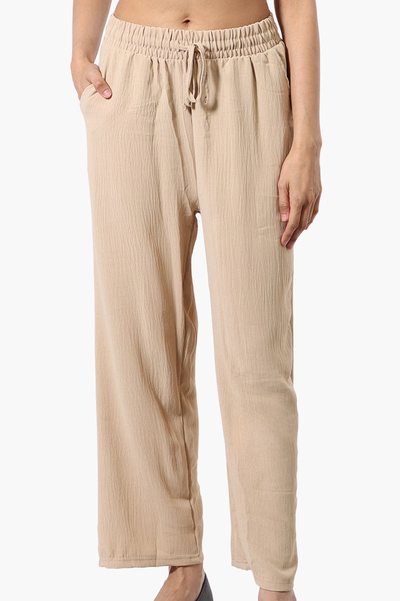 Stylexchange Tie Waist Wide Leg Crinkled Pants - Beige - Womens Pants - Fairweather