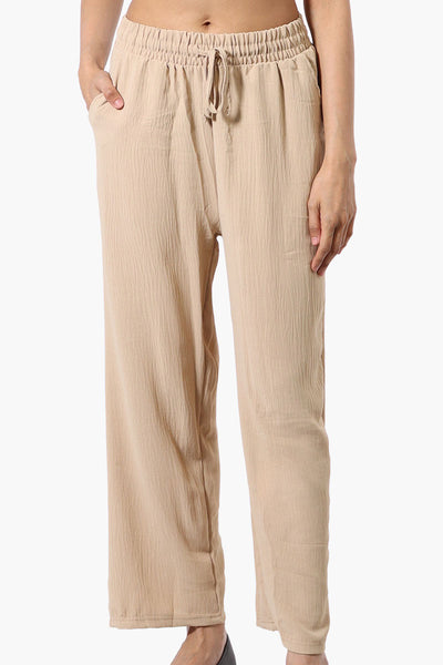 Stylexchange Tie Waist Wide Leg Crinkled Pants - Beige - Womens Pants - Fairweather