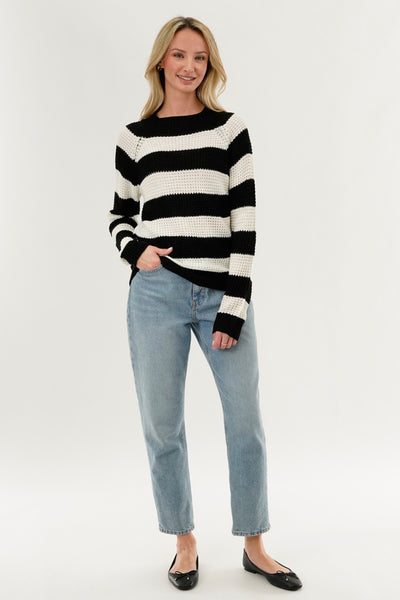 International INC Company Striped Knit Crewneck Pullover Sweater - Black - Womens Pullover Sweaters - Fairweather