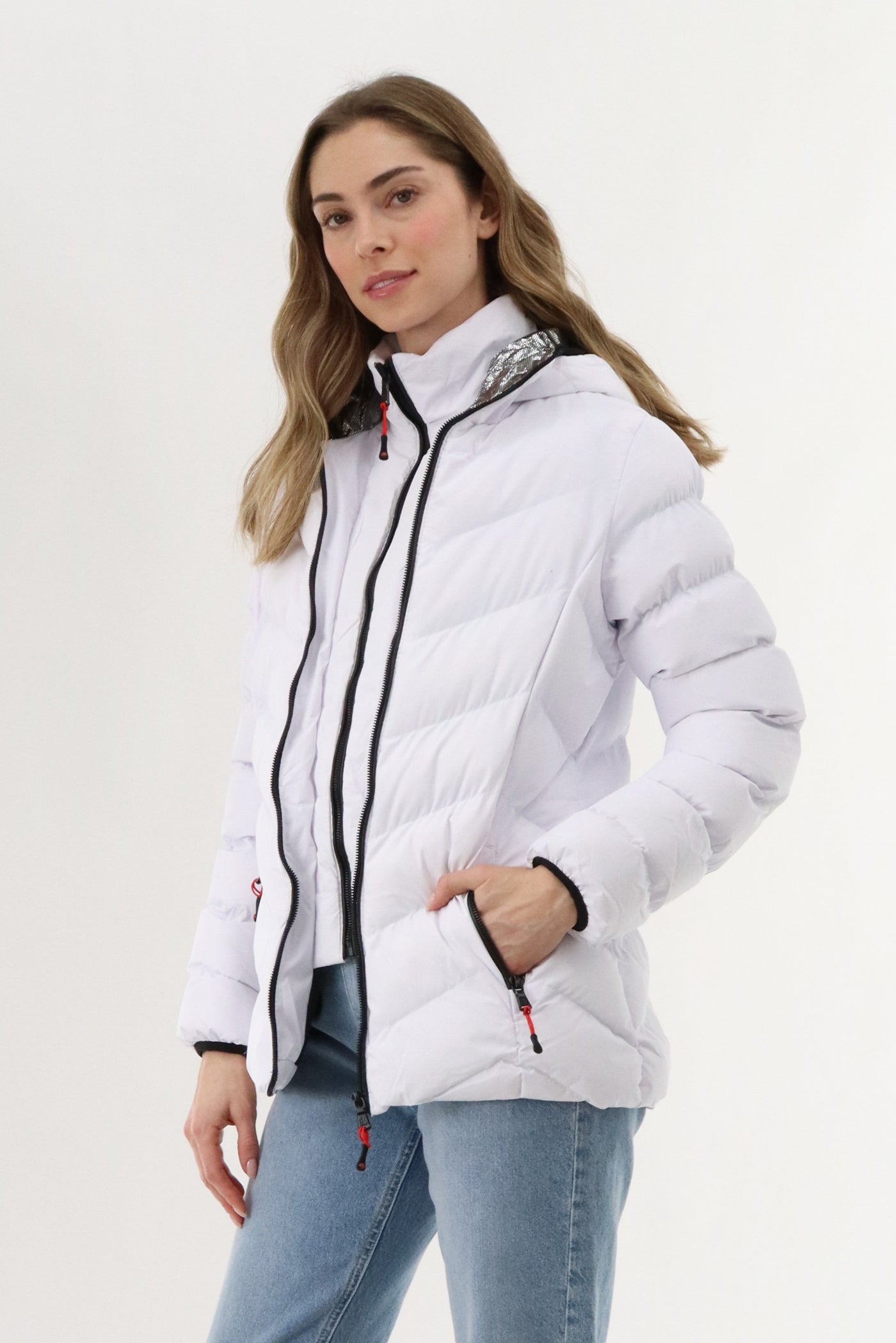 Canada Weather Gear Quilted Puffer Double Zip Bomber Jacket - White - Womens Bomber Jackets - Fairweather