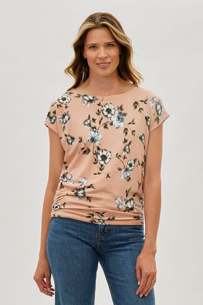 International INC Company Floral Ruched Side Blouse - Peach - Womens Shirts & Blouses - Fairweather