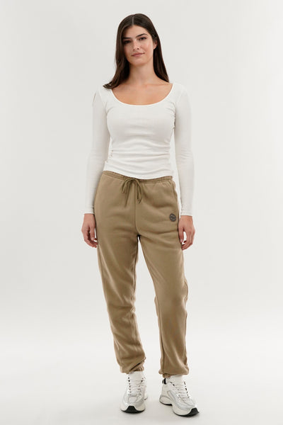 Fahrenheit Tie Waist Fleece Joggers - Beige