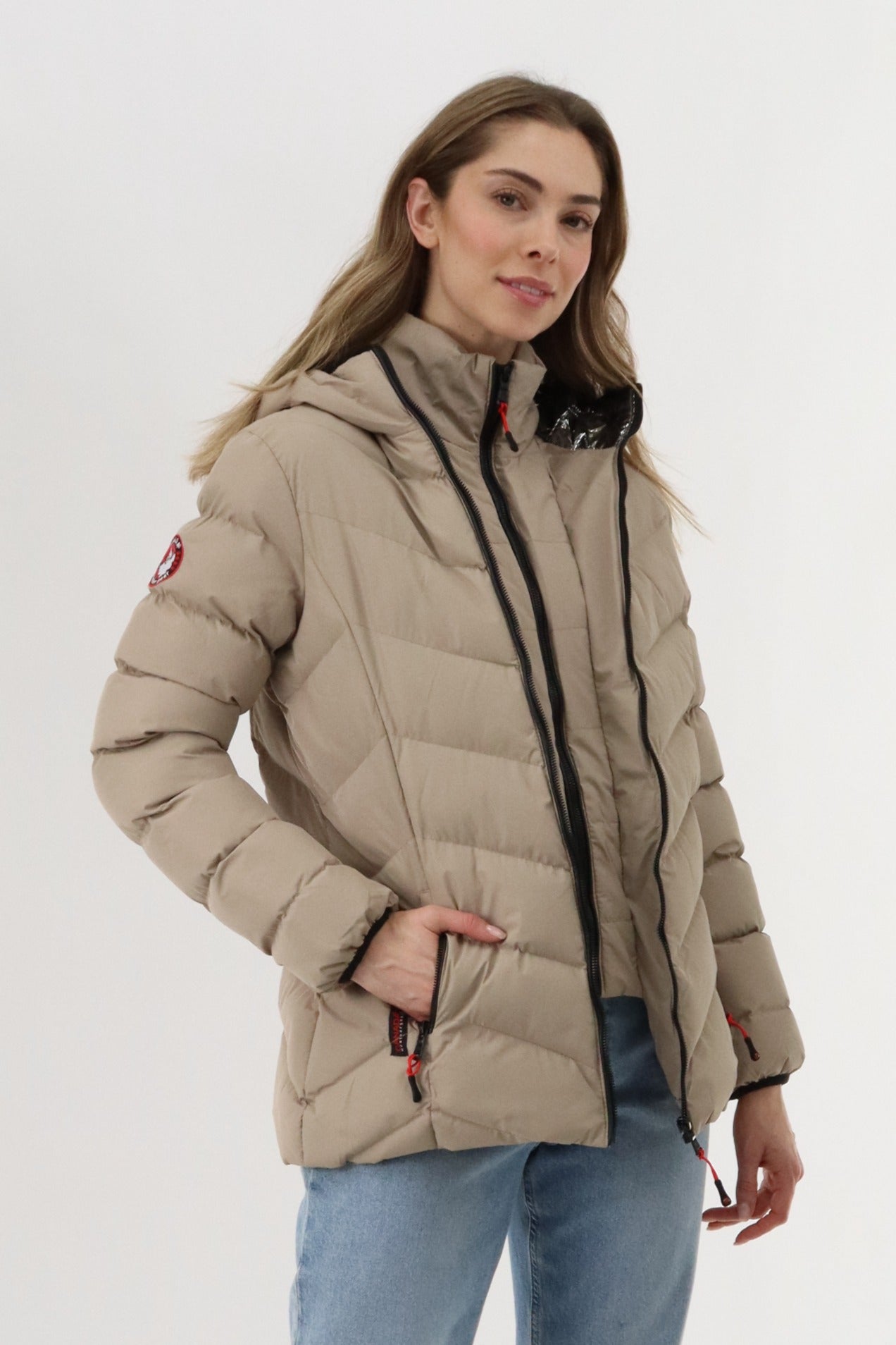 Canada Weather Gear Quilted Puffer Double Zip Bomber Jacket - Beige - Womens Bomber Jackets - Fairweather
