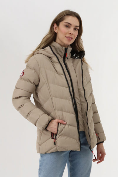 Canada Weather Gear Quilted Puffer Double Zip Bomber Jacket - Beige - Womens Bomber Jackets - Fairweather