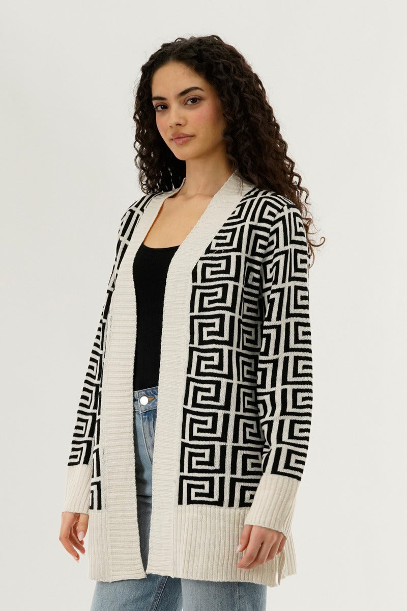 Beechers Brook Long Printed Open Cardigan - Cream - Womens Cardigans - Fairweather