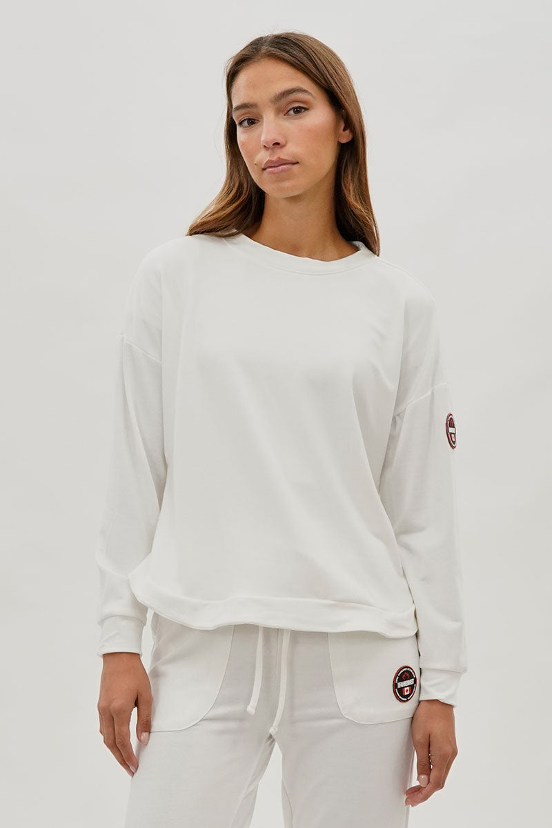 Pull Fahrenheit à épaules tombantes et boutons latéraux - Blanc