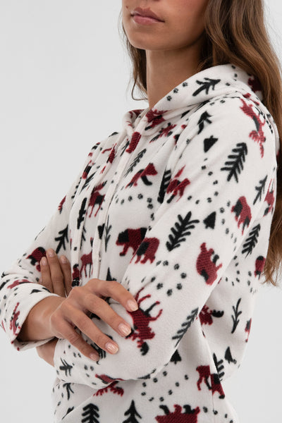 Canada Weather Gear Winter Print Hooded Pajama Top - White - Womens Pajamas - Fairweather