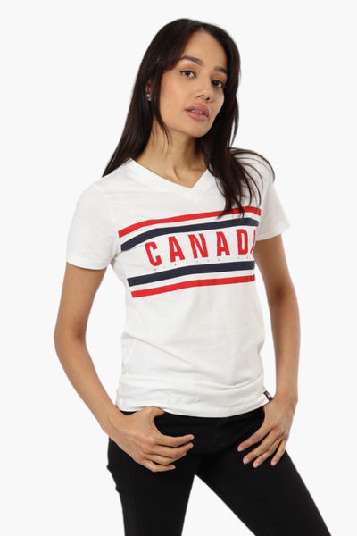 Canada Weather Gear Striped Canada Print Tee - White - Womens Tees & Tank Tops - Fairweather
