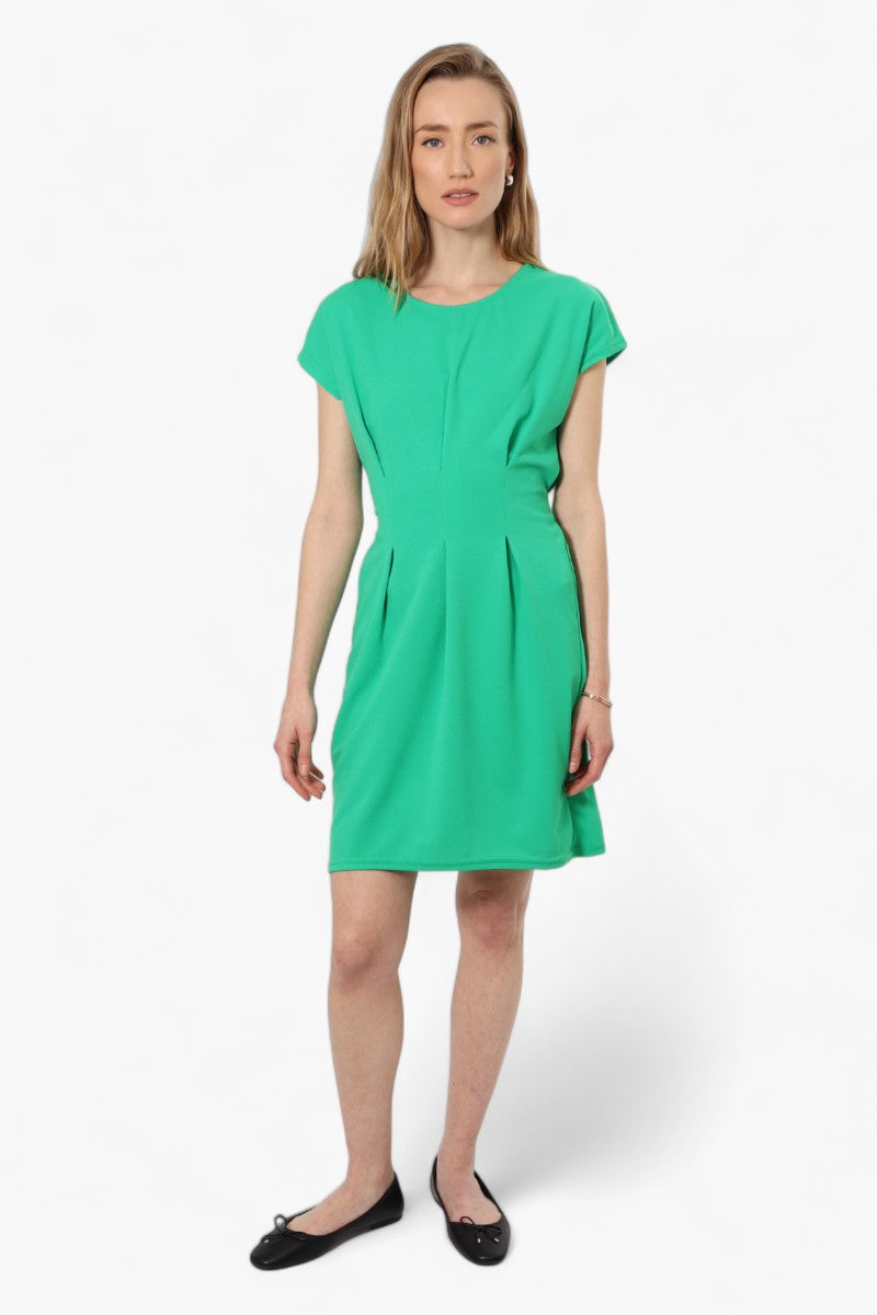 Limite Cap Sleeve Pleated Day Dress - Green - Womens Day Dresses - Fairweather