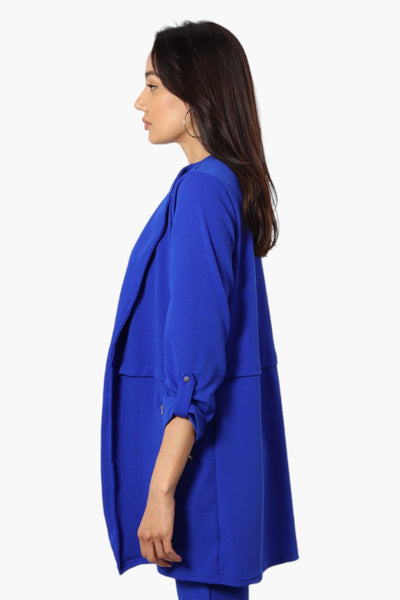 Impress Roll Up Sleeve Long Blazer - Blue - Womens Blazers - Fairweather