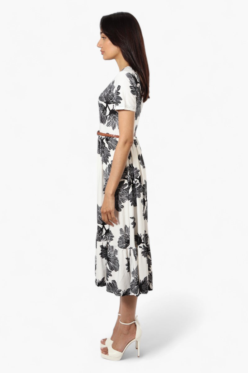 International INC Company Belted Floral Maxi Dress - White - Womens Maxi Dresses - Fairweather
