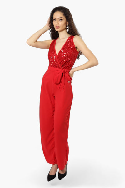 Limite Belted Sequin Top Jumpsuit - Red - Womens Jumpsuits & Rompers - Fairweather