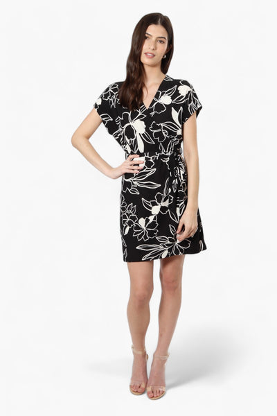 Majora Belted Floral Crossover Day Dress - Black - Womens Day Dresses - Fairweather