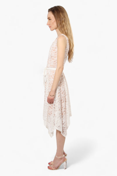 Limite Belted Lace Keyhole Cocktail Dress - White - Womens Cocktail Dresses - Fairweather