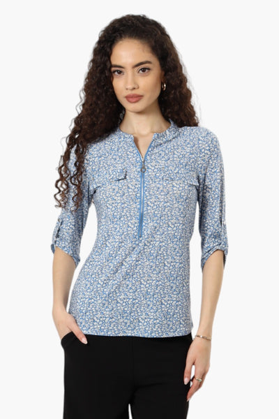 Beechers Brook Patterned Flap Pocket Shirt - Blue - Womens Shirts & Blouses - Fairweather