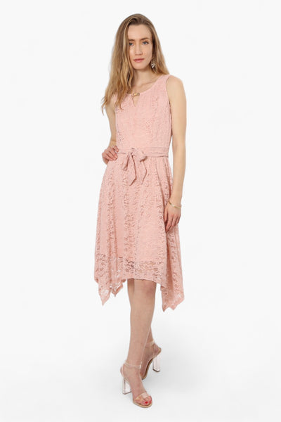 Limite Belted Lace Keyhole Cocktail Dress - Pink - Womens Cocktail Dresses - Fairweather