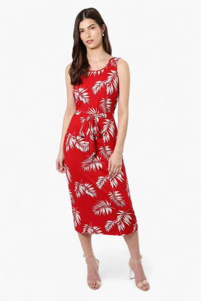 International INC Company Belted Patterned Maxi Dress - Red - Womens Maxi Dresses - Fairweather
